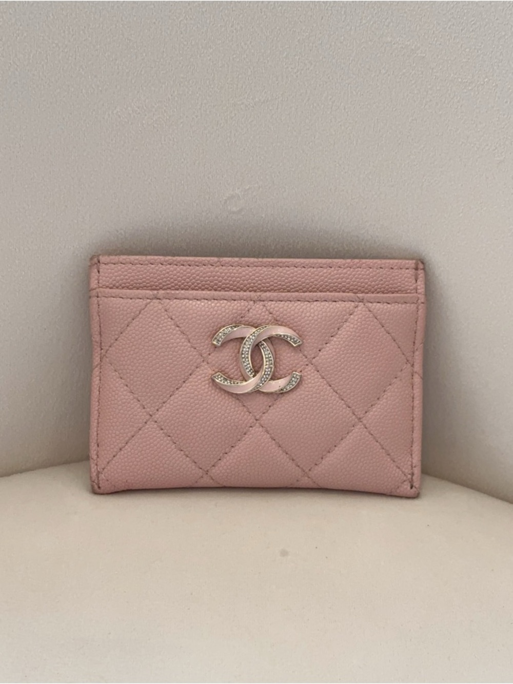 Pink Quilted Card Case with Silver-Tone CC